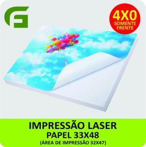 LASER / PAPEL ADESIVO BRILHO 33X48cm PAPEL ADESIVO ÁREA IMPRESSÃO sem recorte  32X47cm / ÁREA IMPRESSÃO COM recorte 30x43 4X0  OPCIONAL 